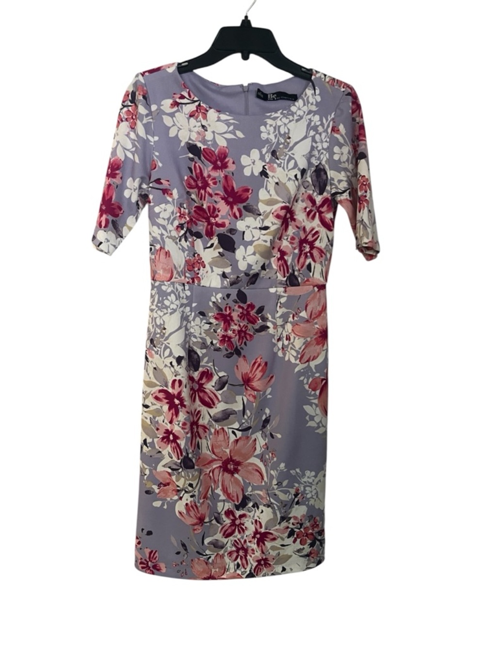 Chetta B Lavender Floral Midi Dress with Pink and Cream Blooms